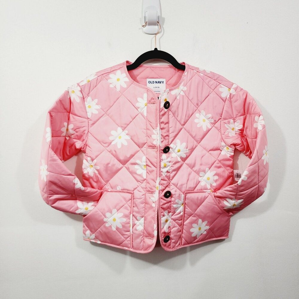 Old Navy Collarless Quilted Printed Button-Front Jacket for Girls NEW Size L